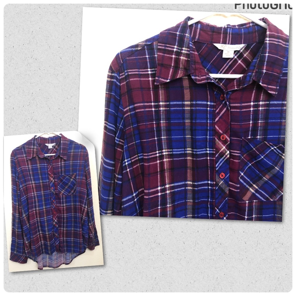 KC KHAKIS & CO. Womens Medium Button Front Shirt Plaid Multicolor Long Sleeve